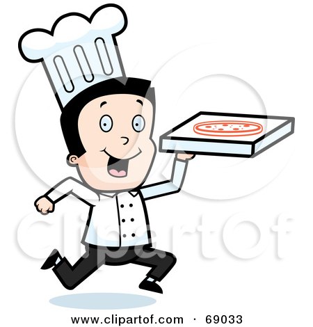 Royalty-Free (RF) Clipart Illustration of a Running Pizza Delivery Boy Chef by Cory Thoman