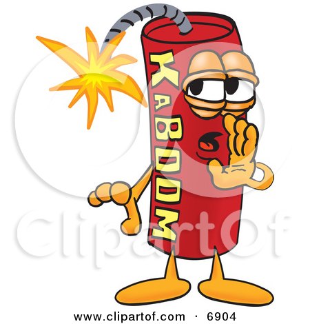 Clipart Picture of a Red Dynamite Mascot Cartoon Character Whispering and Gossiping by Mascot Junction