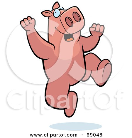 Royalty-Free (RF) Clipart Illustration of a Pink Pig Character Jumping by Cory Thoman