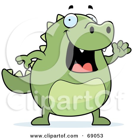 Royalty-Free (RF) Clipart Illustration of a Friendly Green Lizard Waving by Cory Thoman