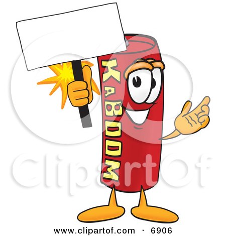 Clipart Picture of a Red Dynamite Mascot Cartoon Character Holding a Blank Sign by Mascot Junction
