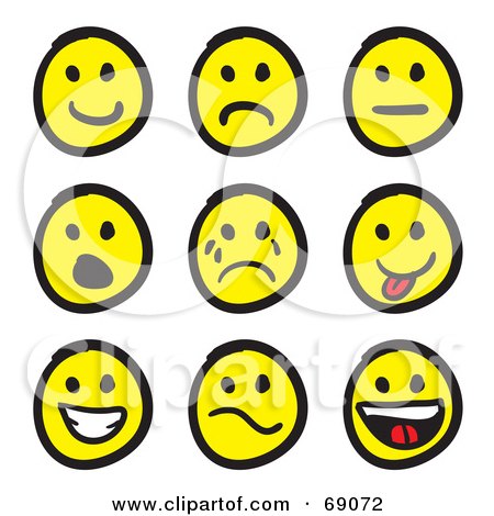 Royalty-Free (RF) Clipart Illustration of a Digital Collage Of White And Black Various Smiley Faces by Arena Creative
