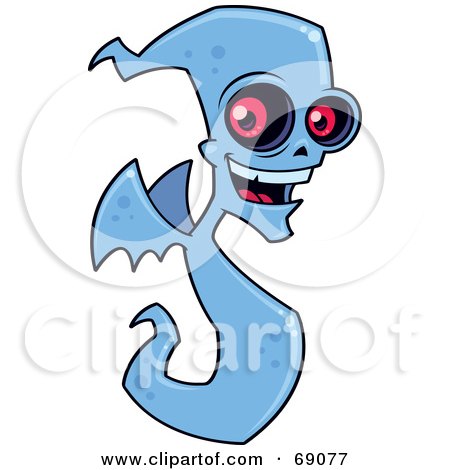 Royalty-Free (RF) Clipart Illustration of a Blue Creepy Demon Ghost With Wings And Red Eyes by John Schwegel