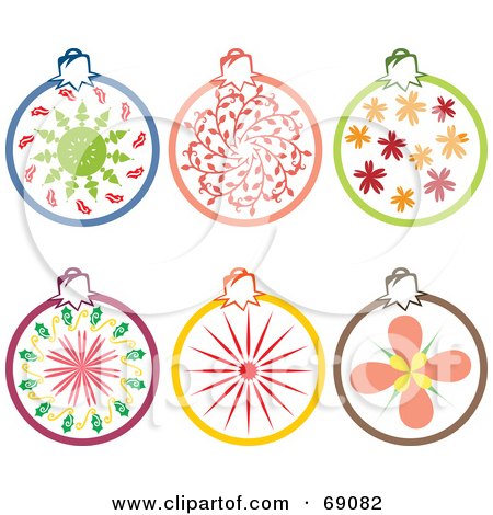 Royalty-Free (RF) Clipart Illustration of a Digital Collage Of Six Decorative Christmas Ornaments by Cherie Reve