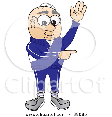 Royalty-Free (RF) Clipart Illustration of a Senior Man Character Waving and Pointing by Mascot Junction