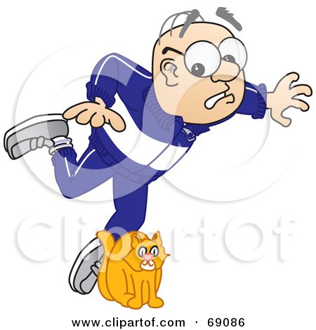 Royalty-Free (RF) Clipart Illustration of a Senior Man Character Tripping Over a Cat by Mascot Junction