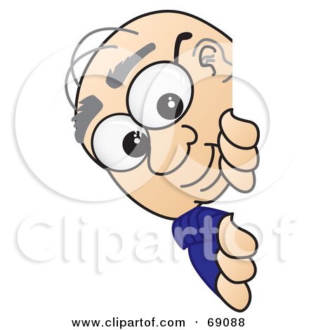Royalty-Free (RF) Clipart Illustration of a Senior Man Character Looking Around a Sign by Mascot Junction
