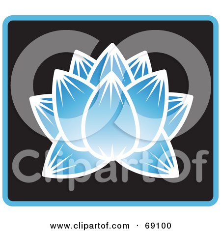 Royalty-Free (RF) Clipart Illustration of a Beautiful Blue Lotus Flower On Black With Blue Trim by Rosie Piter