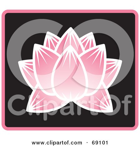 Royalty-Free (RF) Clipart Illustration of a Beautiful Pink Lotus Flower On Black With Blue Trim by Rosie Piter