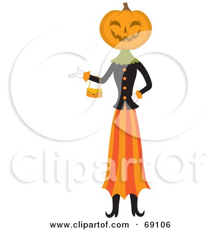 Royalty-Free (RF) Clipart Illustration of a Pumpkin Head Woman Carrying a Purse by Rosie Piter
