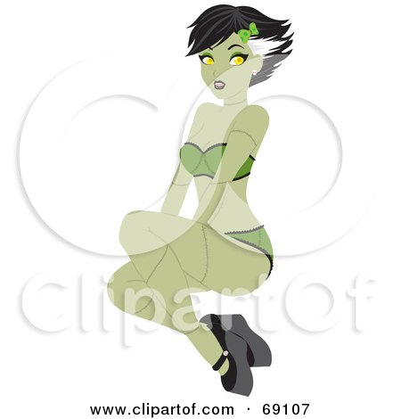 Royalty-Free (RF) Clipart Illustration of a Sexy Green Bride Of Frankenstein Sitting by Rosie Piter