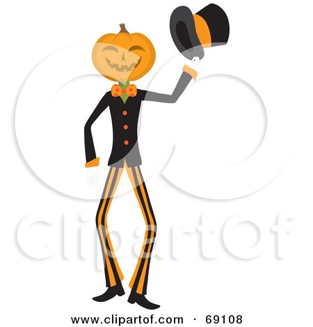 Royalty-Free (RF) Clipart Illustration of a Pumpkin Head Man Holding Out His Hat by Rosie Piter