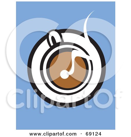 Royalty-Free (RF) Clipart Illustration of a View Down On A Steamy Cup Of Coffee On A Saucer, Over Blue by xunantunich