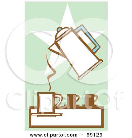 Royalty-Free (RF) Clipart Illustration of a Coffee Percolator Pouring Into A Cup Over A Star by xunantunich