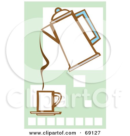 Royalty-Free (RF) Clipart Illustration of a Coffee Percolator Pouring Into A Cup Over Squares by xunantunich