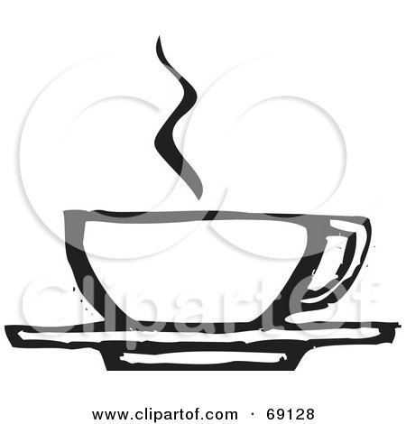 Royalty-Free (RF) Clipart Illustration of a Steamy Coffee Cup On A Saucer; Black And White by xunantunich