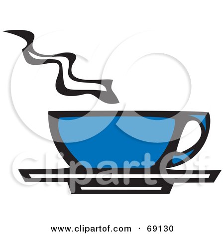 Royalty-Free (RF) Clipart Illustration of a Steamy Blue Coffee Cup On A Saucer by xunantunich