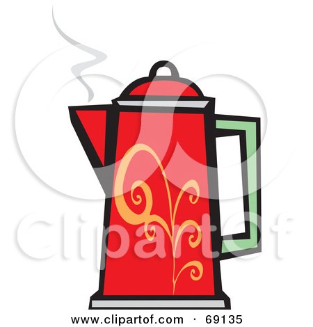 Royalty-Free (RF) Clipart Illustration of a Red, Green And Orange Coffee Percolator With Steam by xunantunich
