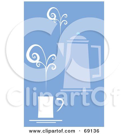 Royalty-Free (RF) Clipart Illustration of a Coffee Percolator With A Steamy Cup On Blue by xunantunich