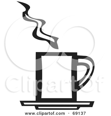 Royalty-Free (RF) Clipart Illustration of a Black And White Rectangular Steamy Cup Of Coffee by xunantunich