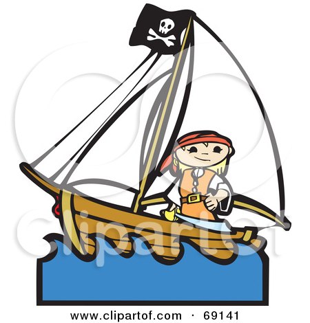 Royalty-Free (RF) Clipart Illustration of a Pirate Girl With a Sword on a Ship by xunantunich