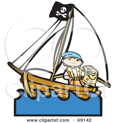 Royalty-Free (RF) Clipart Illustration of a Pirate Boy With A Treasure Map On A Ship by xunantunich
