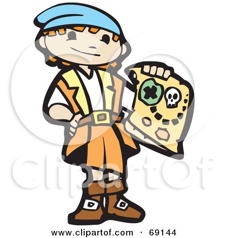 Royalty-Free (RF) Clipart Illustration of a Pirate Boy Holding A Treasure Map by xunantunich