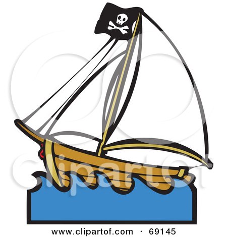 Royalty-Free (RF) Clipart Illustration of a Deserted Pirate Ship In Blue Waves by xunantunich