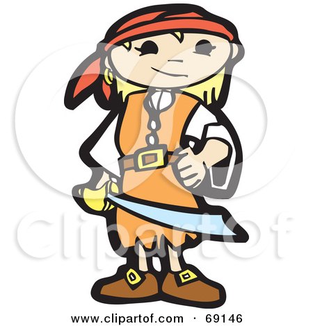 Royalty-Free (RF) Clipart Illustration of a Pirate Girl Holding a Sword by xunantunich