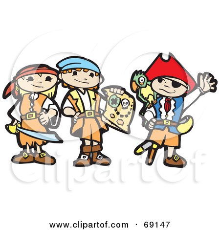 Royalty-Free (RF) Clipart Illustration of Three Pirate Children With A Treasure Map by xunantunich