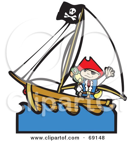 Royalty-Free (RF) Clipart Illustration of a Waving Pirate Boy With A Parrot On A Ship by xunantunich