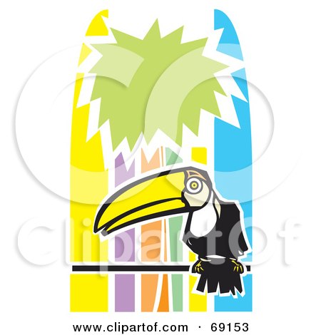 Royalty-Free (RF) Clipart Illustration of a Perched Toucan Over A Colorful Tropical Background by xunantunich
