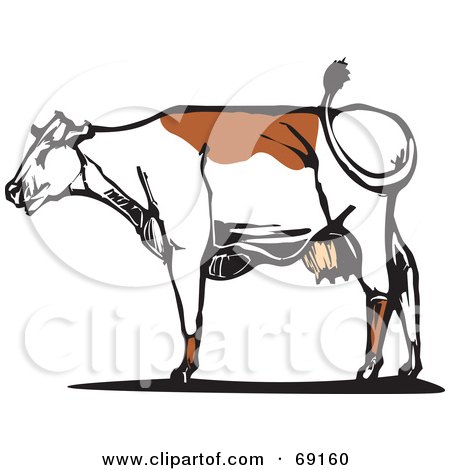 Royalty-Free (RF) Clipart Illustration of a Brown And White Cow Whipping Its Tail by xunantunich