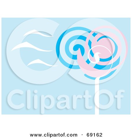 Royalty-Free (RF) Clipart Illustration of a Blue Background With Pink And Blue Spiral Trees by xunantunich