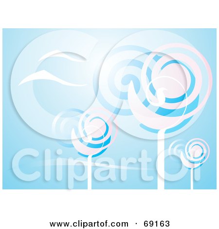 Royalty-Free (RF) Clipart Illustration of a Pink And Blue Spiral Trees On Blue by xunantunich