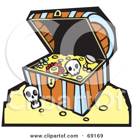 Royalty-Free (RF) Clipart Illustration of an Open Treasure Chest With Gold And Skulls by xunantunich