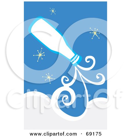 Royalty-Free (RF) Clipart Illustration of a Bottle Of Milk Pouring Out Into A Blue Sky With Stars by xunantunich