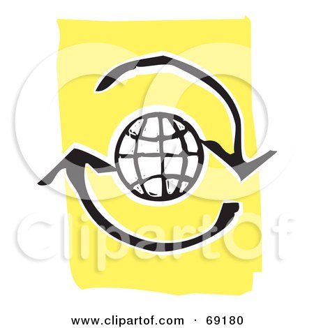 Royalty-Free (RF) Clipart Illustration of a Black And White Globe With Refresh Arrows by xunantunich