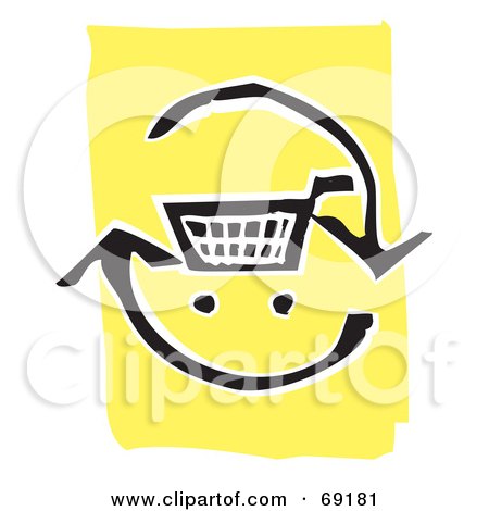 Royalty-Free (RF) Clipart Illustration of a Black And White Shopping Cart With Refresh Arrows by xunantunich