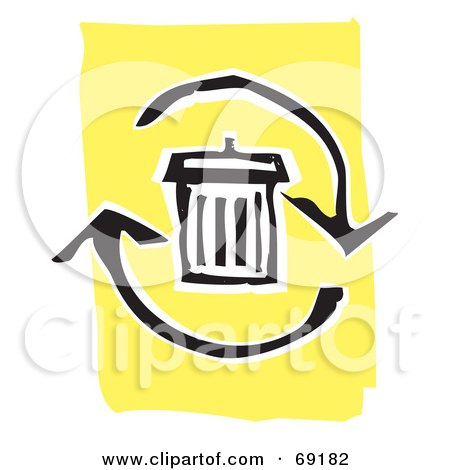 Royalty-Free (RF) Clipart Illustration of a Black And White Trash Can With Refresh Arrows by xunantunich