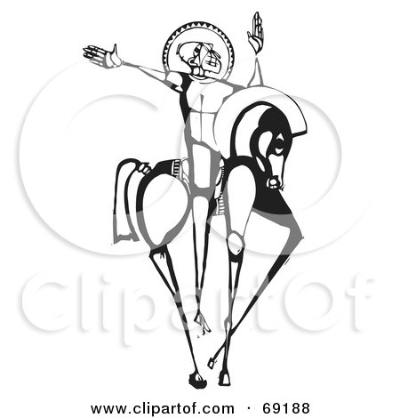 Royalty-Free (RF) Clipart Illustration of a Man On A Black And White Horse by xunantunich