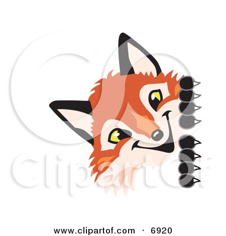 Clipart Picture of a Fox Mascot Cartoon Character Peeking Around a Corner by Toons4Biz