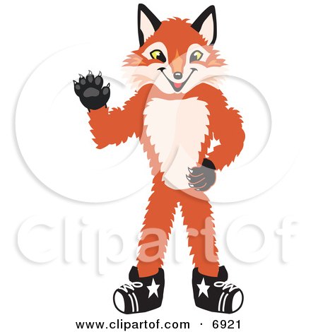 Clipart Picture of a Fox Mascot Cartoon Character Waving by Mascot Junction