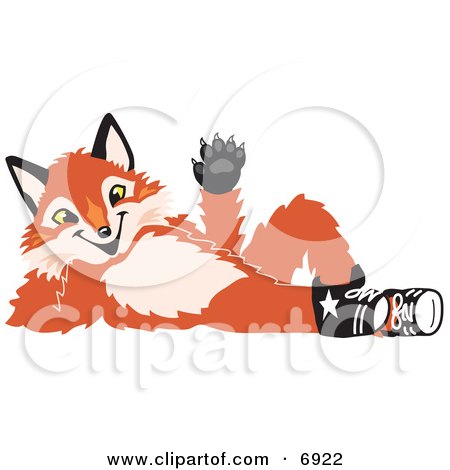 Clipart Picture of a Fox Mascot Cartoon Character Lying on His Back and Waving by Toons4Biz