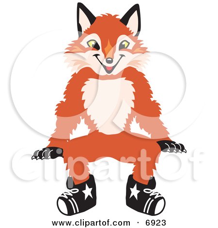Clipart Picture of a Fox Mascot Cartoon Character Sitting by Toons4Biz