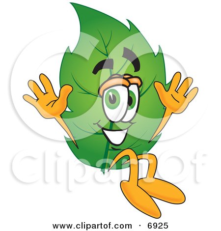 Clipart Picture of a Leaf Mascot Cartoon Character Jumping by Mascot Junction