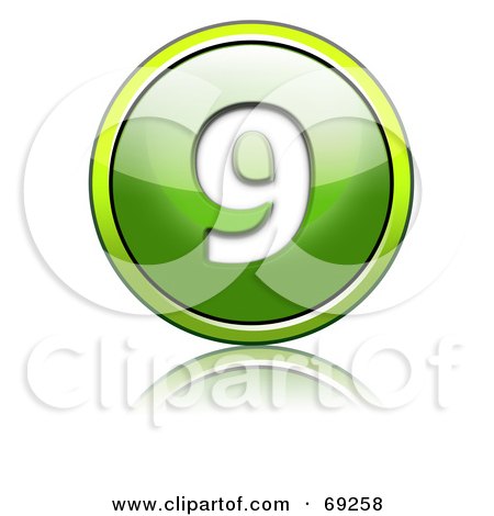 Royalty-Free (RF) Clipart Illustration of a Shiny 3d Green Button; Number 9 by chrisroll