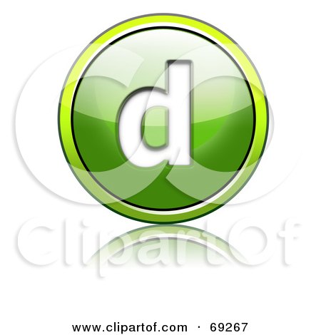 Royalty-Free (RF) Clipart Illustration of a Shiny 3d Green Button; Lowercase d by chrisroll