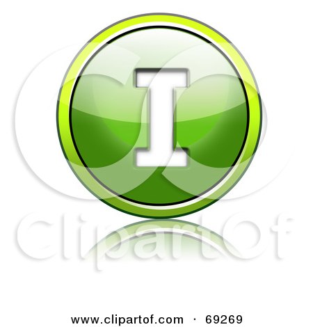 Royalty-Free (RF) Clipart Illustration of a Shiny 3d Green Button; Capital I by chrisroll