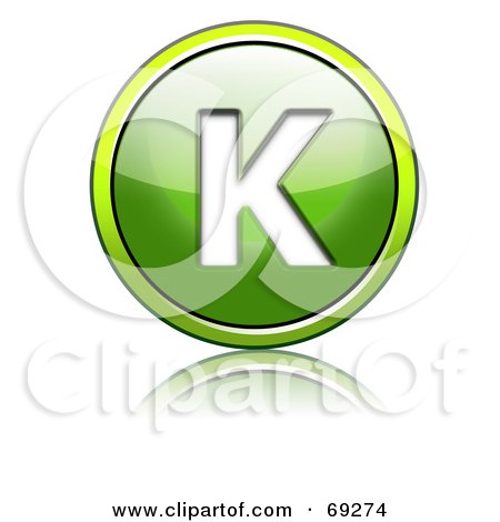 Royalty-Free (RF) Clipart Illustration of a Shiny 3d Green Button; Capital K by chrisroll